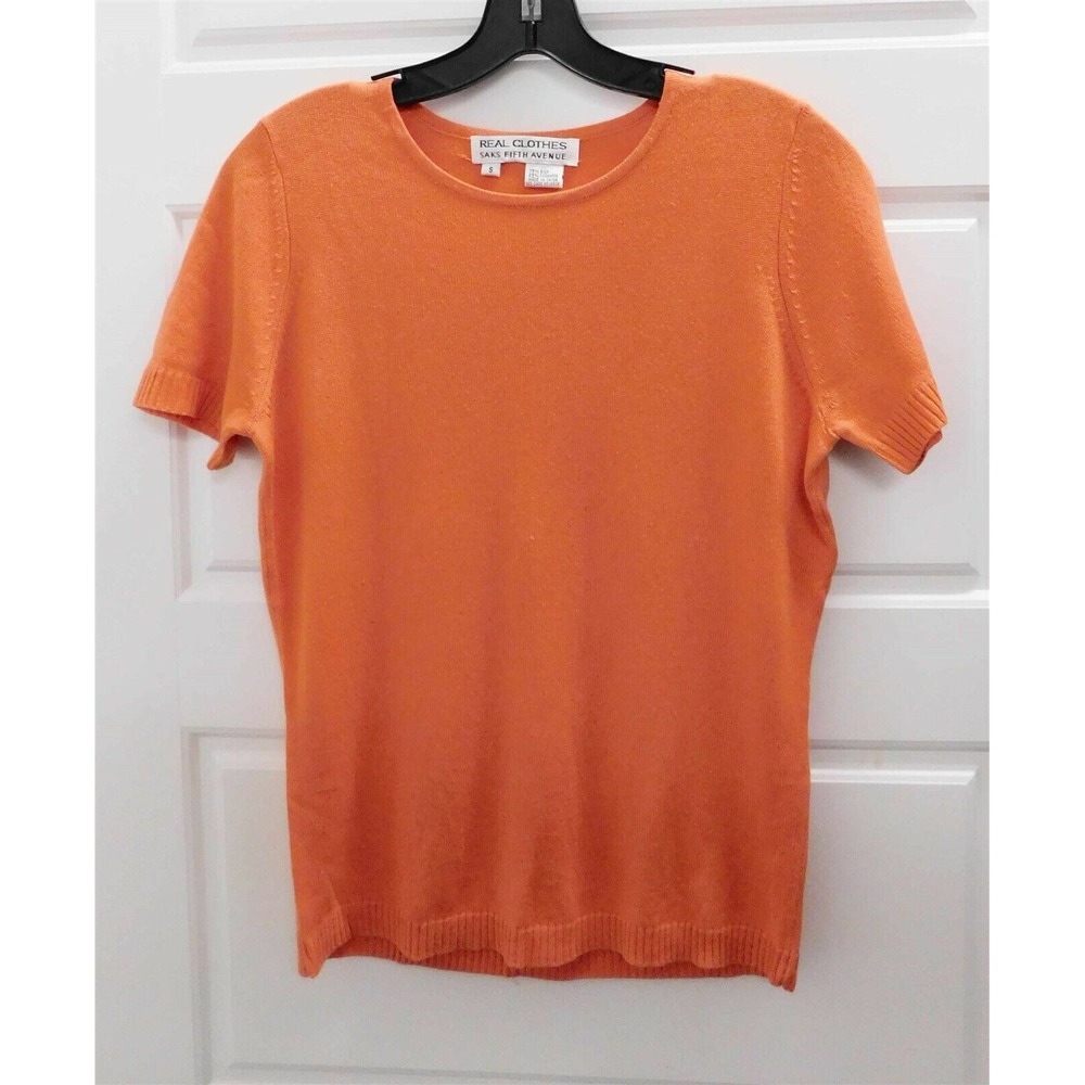 Real‎ Clothes Saks Fifth Ave Coral Silk Cashmere Blend Pullover Sweater sz S